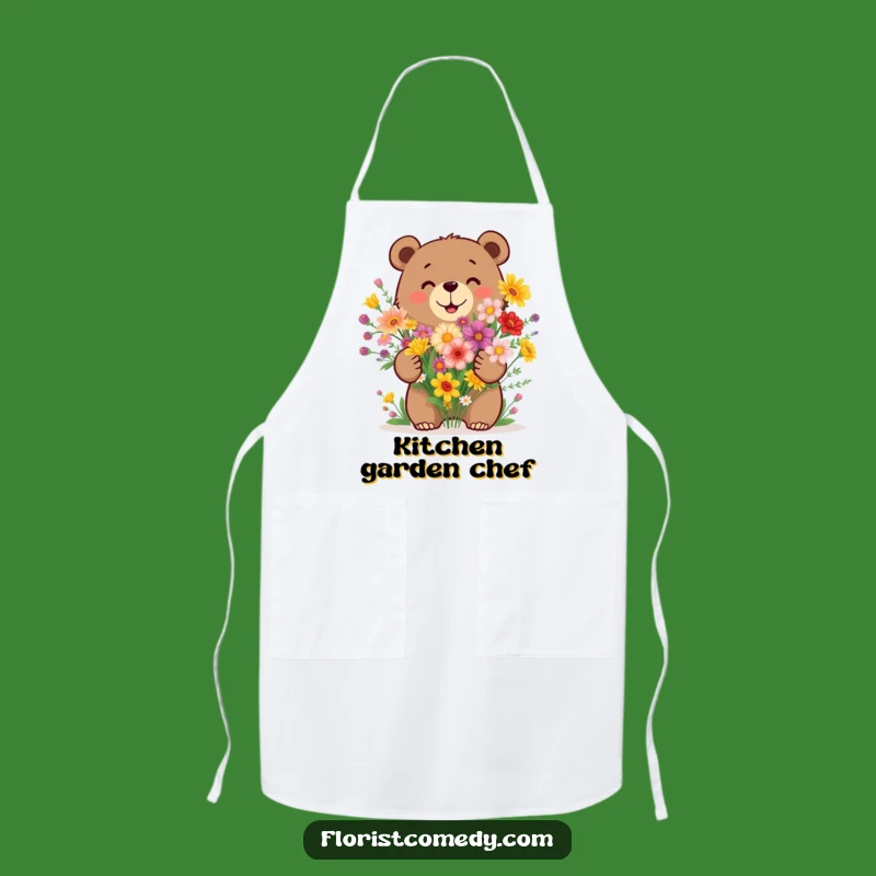 Funny Bear Wildflower Bouquet Apron: Cook with Floral Flair