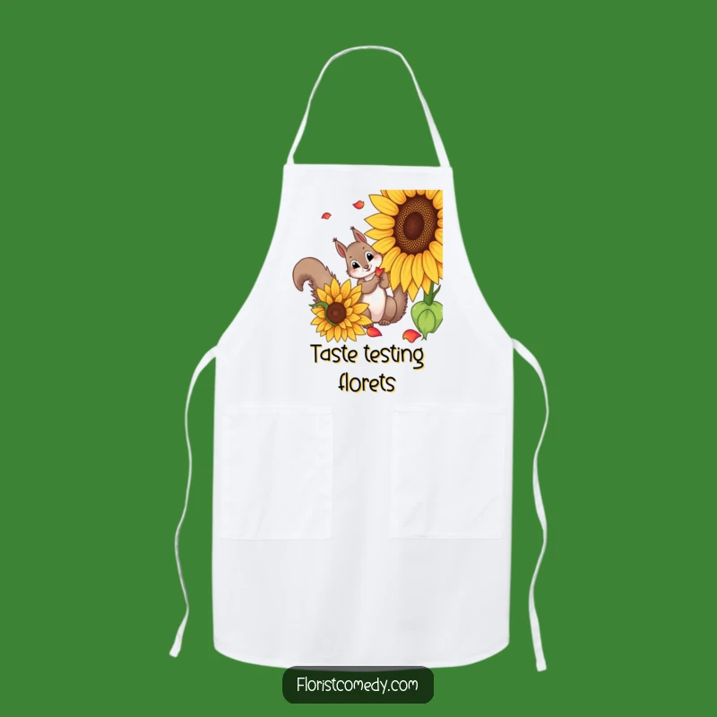 Funny Squirrel Sunflower Apron: Curious Squirrel Picking Petals, Whimsical Funny Gift for Cooks