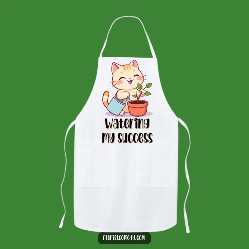 Funny Cat Gardener Apron: Cheerful Kitty Watering Plant Kitchen Wear, Practical Funny Gift for Cooks
