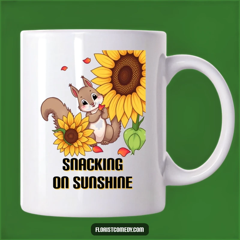 Funny Squirrel Sunflower Mug: Curious Squirrel Picking Petals, Perfect Funny Gift for Nature Lovers