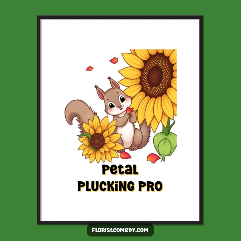 Funny Squirrel Sunflower Digital Art: Curious Squirrel Picking Petals Printable, Instant Funny Gift