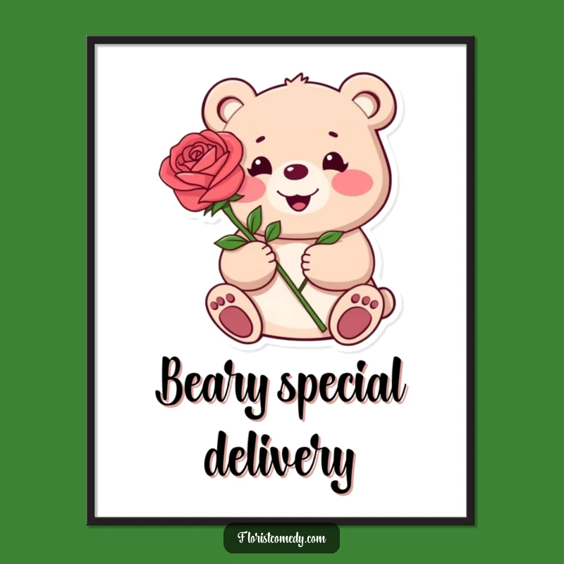 Funny Bear Rose Poster: Sweet Wall Art for a Romantic Touch