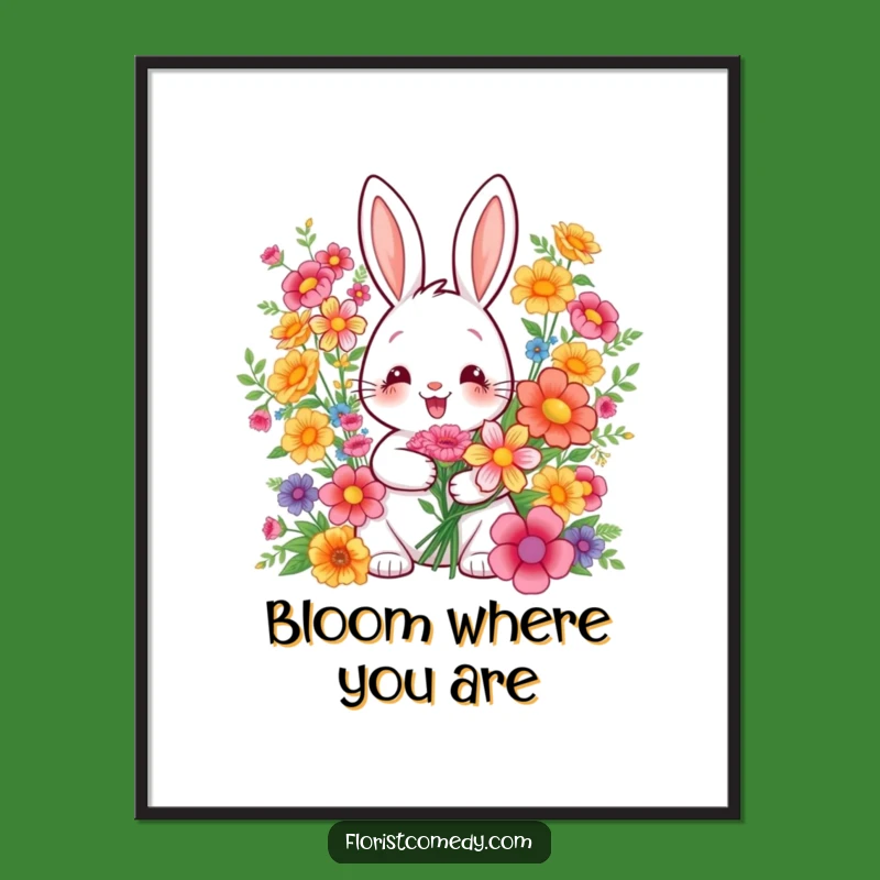 Funny Rabbit Bouquet Poster: Brighten Your Walls with Floral Art