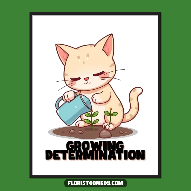 Funny Cat Plant Poster - Dedicated Gardener's Whimsical Art