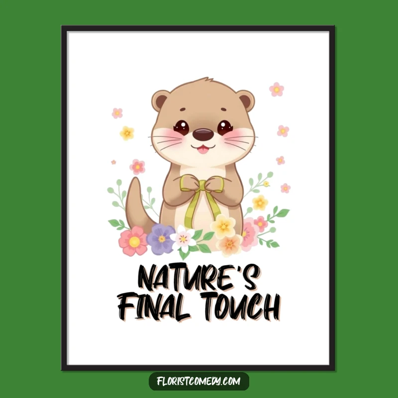 Funny Otter Art Print: Cheerful Floral Arrangement Decor - Whimsical Gift!