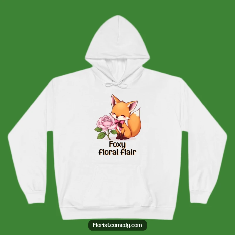 Funny Fox Florist Hoodie: Playful Fox Tying Ribbon on Rose, Warm Funny Gift for Gardeners