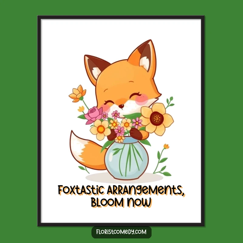 Free Printable Wall Art: Playful Fox Flowers - Funny Downloadable Decor Gift