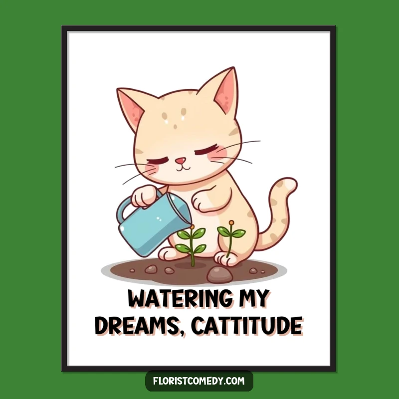 Free Printable Wall Art: Determined Cat Plant - Funny Downloadable Decor Gift