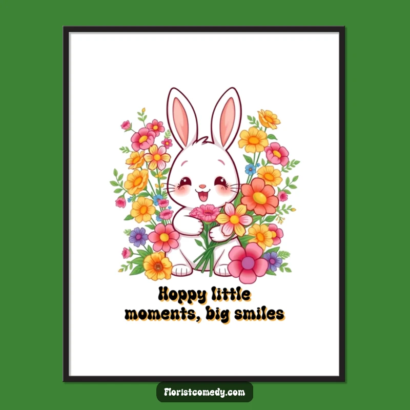 Funny Free Printable Wall Art: Cheerful Rabbit Floral Arrangement