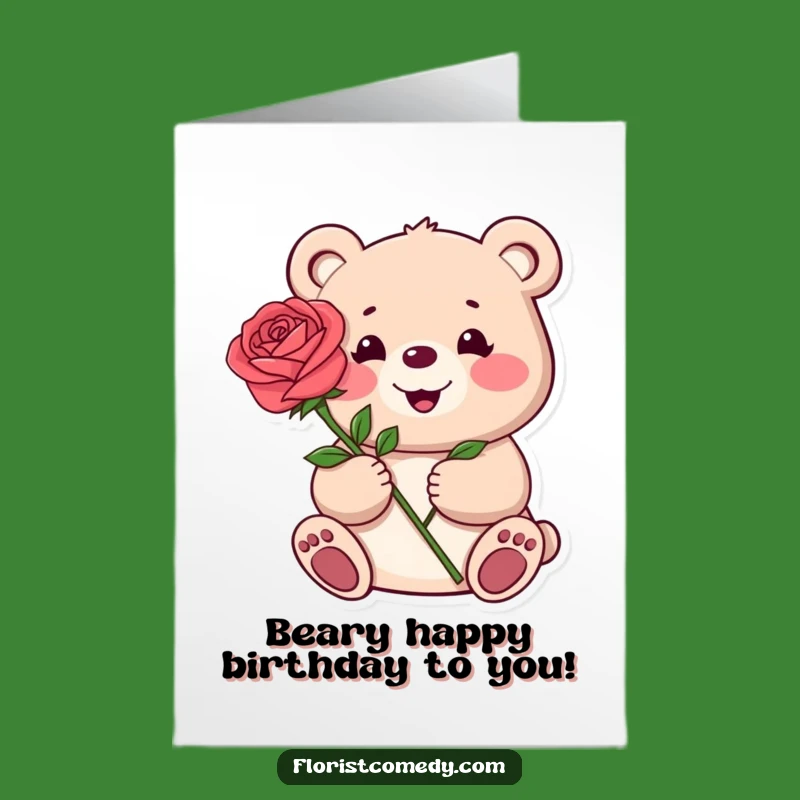 Free Printable Birthday Card: Happy Bear with a Rose
