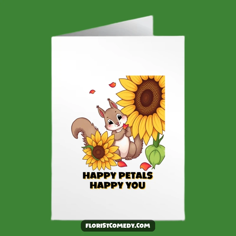 Free Printable Birthday Card: Squirrel Steals Sunflower Petals, Playful & Funny