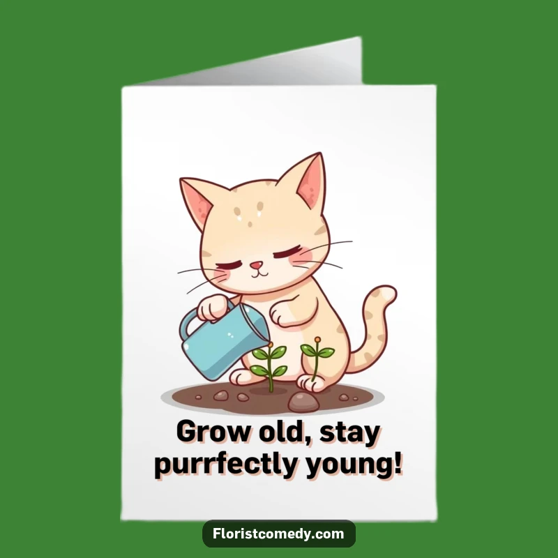 Free Printable Birthday Card: Determined Cat Plant - Funny Downloadable Gift