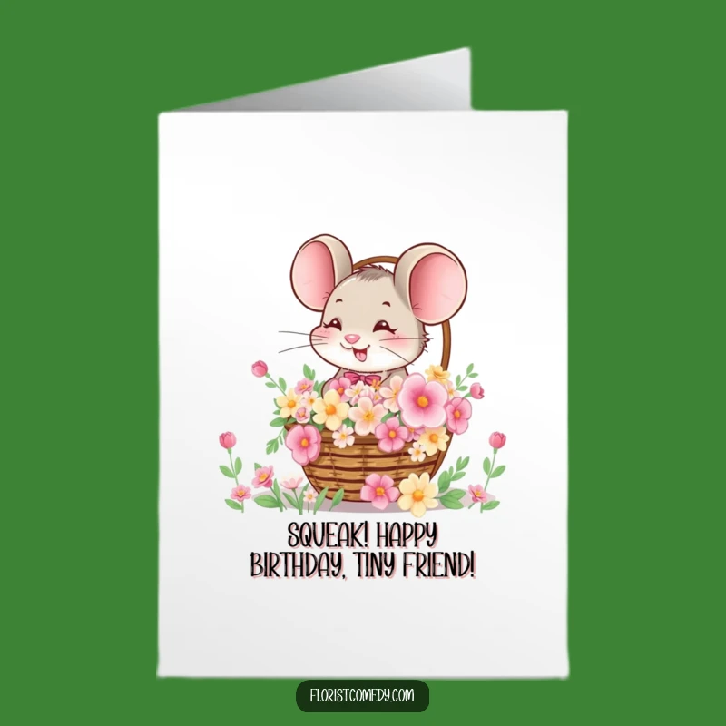 Free Printable Birthday Card: Giggling Mouse with Flowers