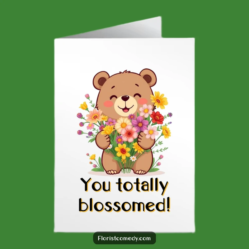 Free Printable Bear Wildflower Congrats Card - Blooming Downloadable Gift for Success