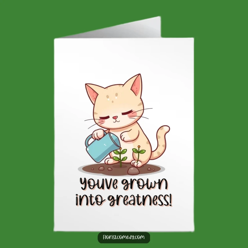 Free Printable Congrats Card: Determined Cat Plant - Funny Downloadable Gift