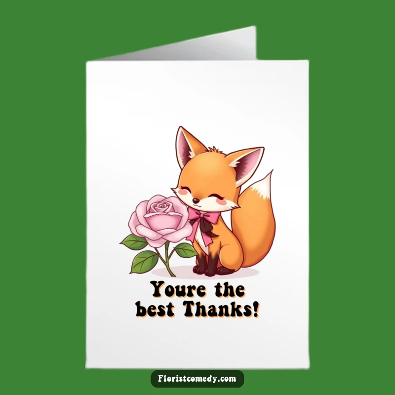 Free Printable Thank You Card: Fox Adorns Rose, Grateful & Funny Design