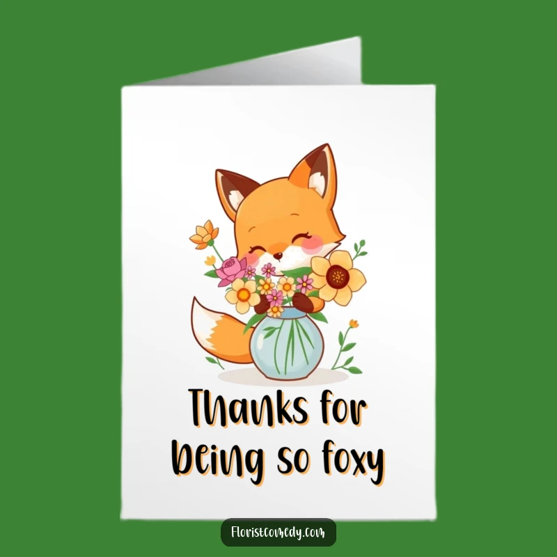 Free Printable Thank You Card: Playful Fox Flowers - Funny Downloadable Gift