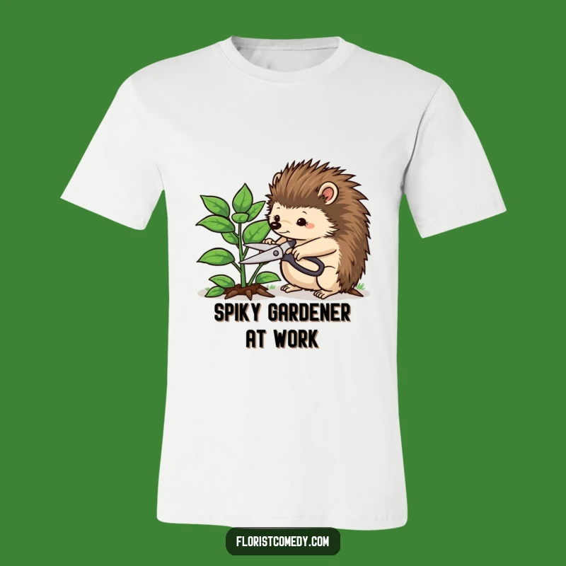 Funny Hedgehog Gardener T-Shirt: Determined Hedgehog Trimming Plant, Unique Funny Gift for Plant Parents
