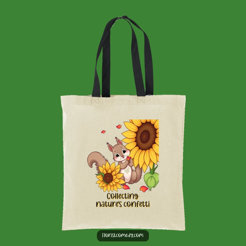 Funny Squirrel Sunflower Tote Bag: Curious Squirrel Picking Petals, Practical Funny Gift for Shoppers